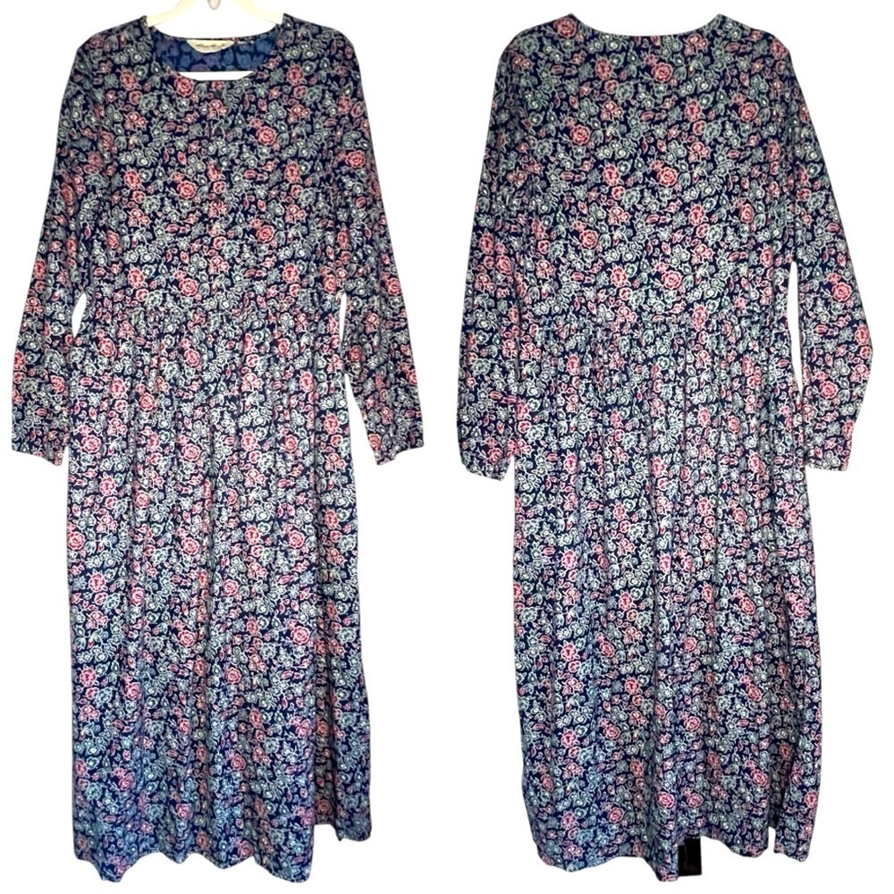 Vintage 80s Eddie Bauer Cottagecore Ditzy Print Floral Maxi Dress Size Large - Picture 2 of 10